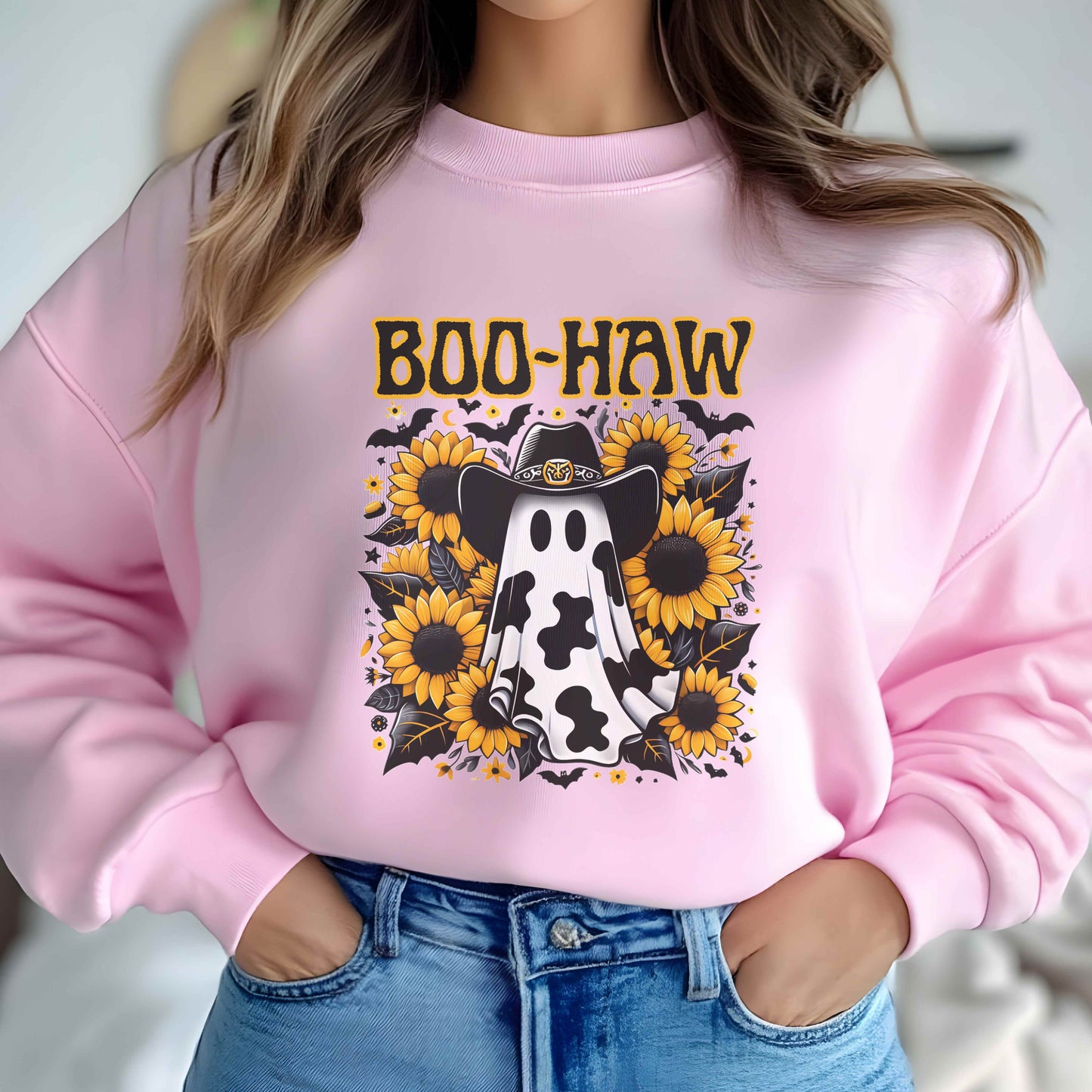 Boo-Haw Ghost Sweatshirt, Cozy Halloween Sweatshirt, Fall Fashion, Unisex Crewneck, Casual Loungewear, Gift for Halloween Lovers