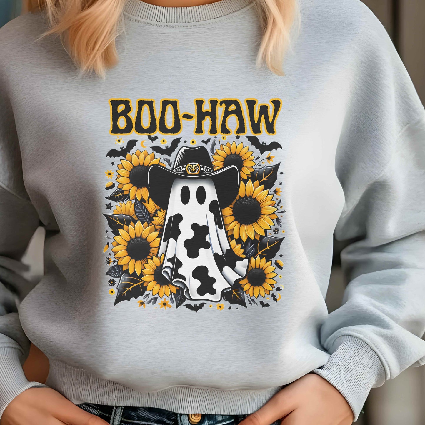 Boo-Haw Ghost Sweatshirt, Cozy Halloween Sweatshirt, Fall Fashion, Unisex Crewneck, Casual Loungewear, Gift for Halloween Lovers